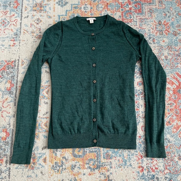 GAP forest green merino wool crewneck cardigan - Picture 1 of 4